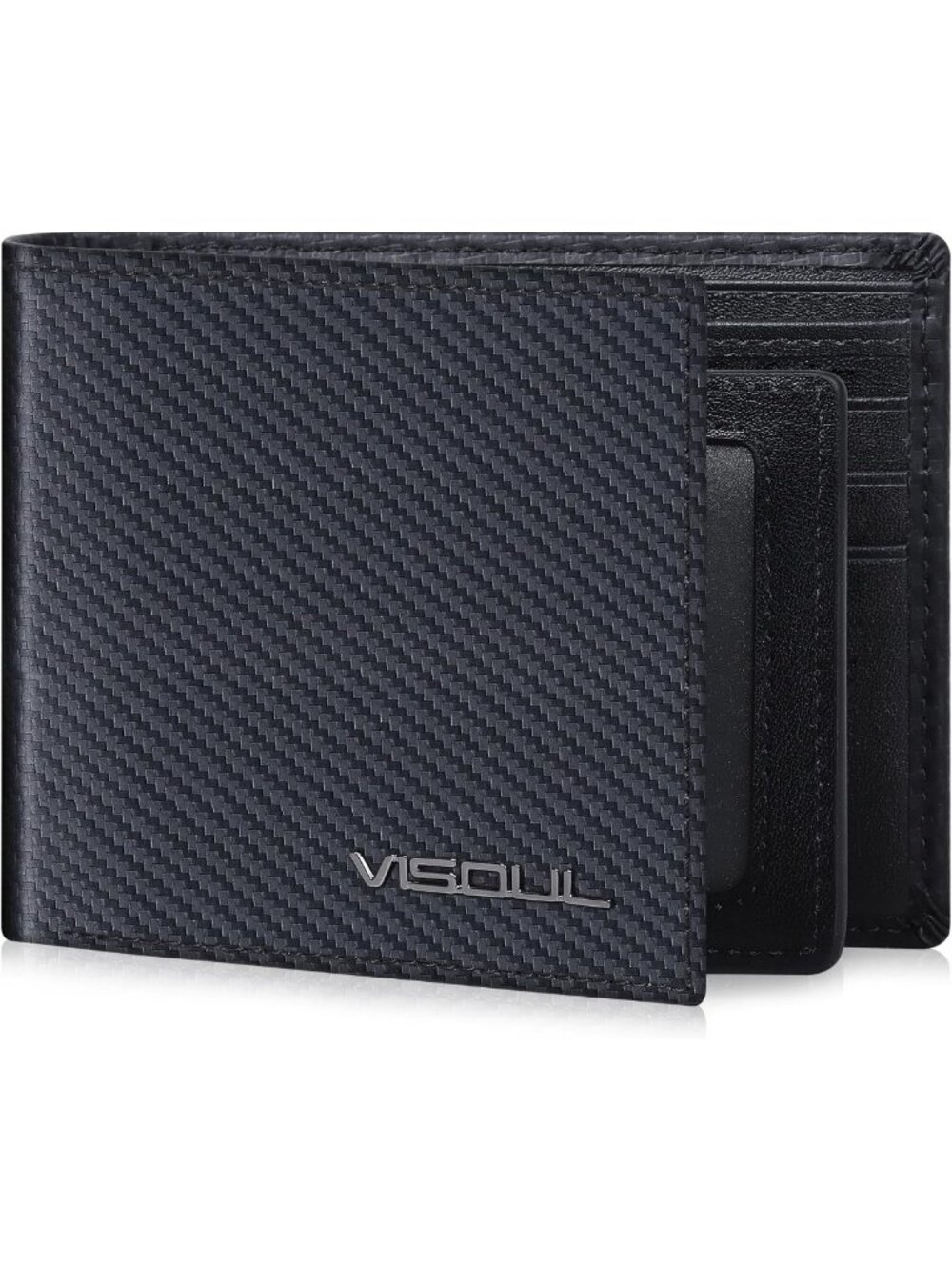 Men's RFID Blocking Carbon Fiber Leather Bifold Wallet, 2 ID Windows, 2 Cash